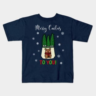 Merry Cactus To You - Eves Pin Cacti In Christmas Bear Pot Kids T-Shirt